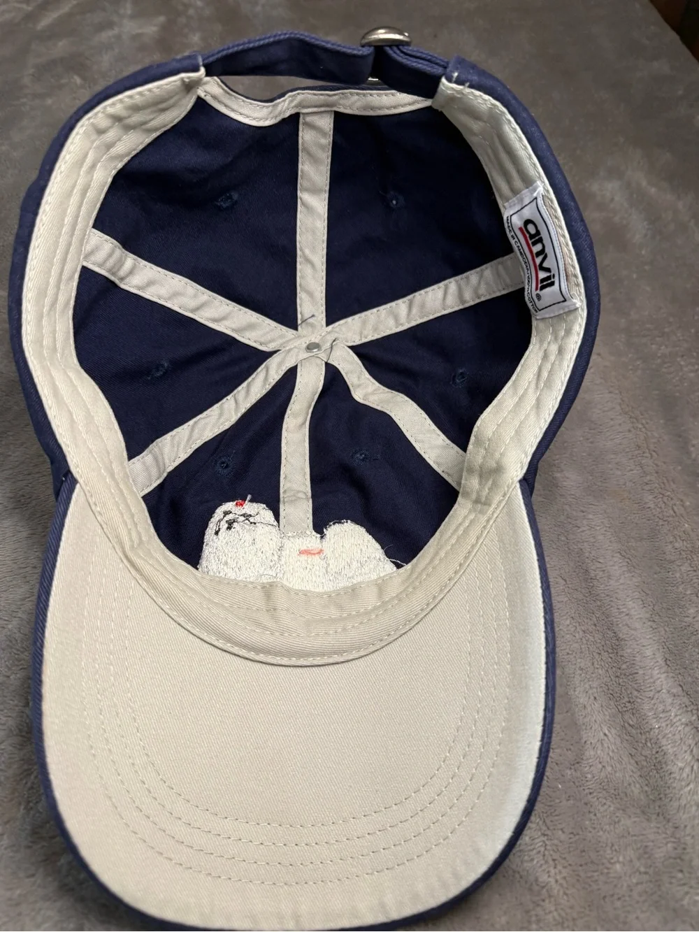 Anvil Custom Embroidered Maltese Dog Navy White Blue Baseball Cap Low Profile